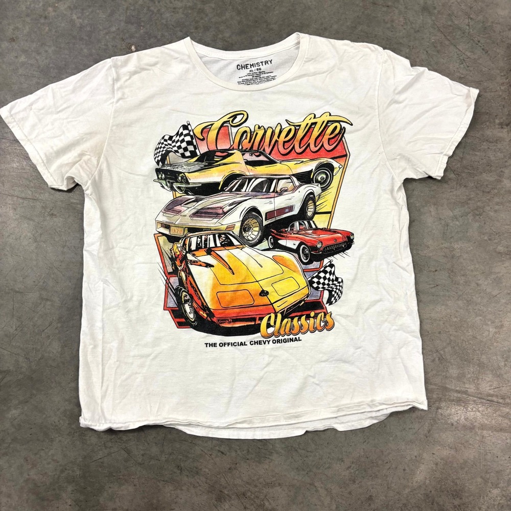 Chemistry Corvette Classics Chevy Cars Graphic TShirt Mens XL White Licensed Tee